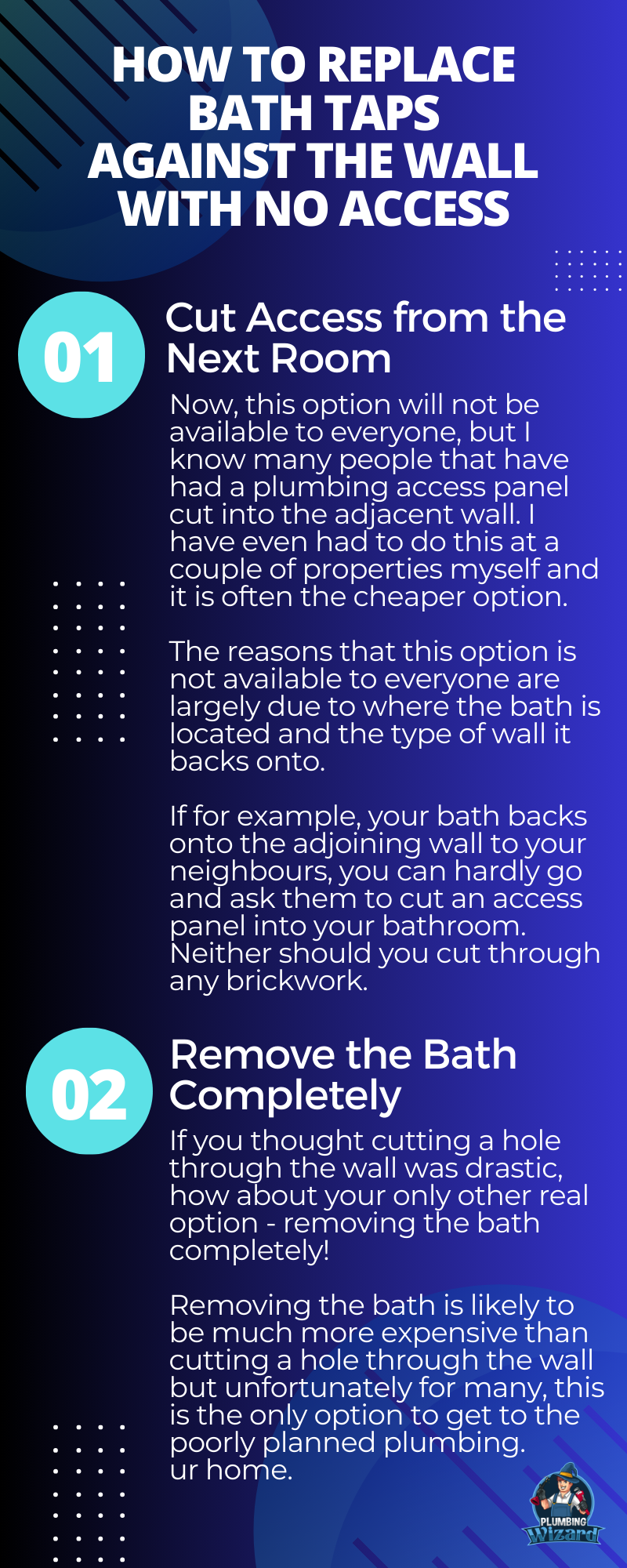 How to Replace Bath Taps Against the Wall With No Access Infographic